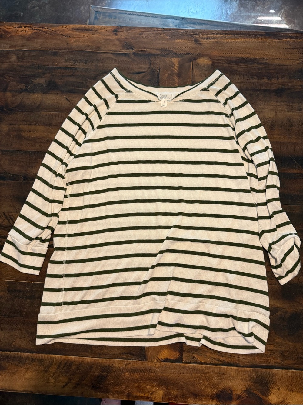 Market & Spruce Green and White Striped Long-Sleeve Top